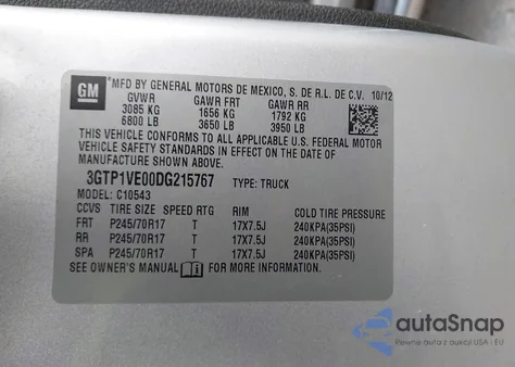 2013 GMC Sierra 1500 Sle z USA, uszkodzony, nr VIN 3GTP1VE00DG215767